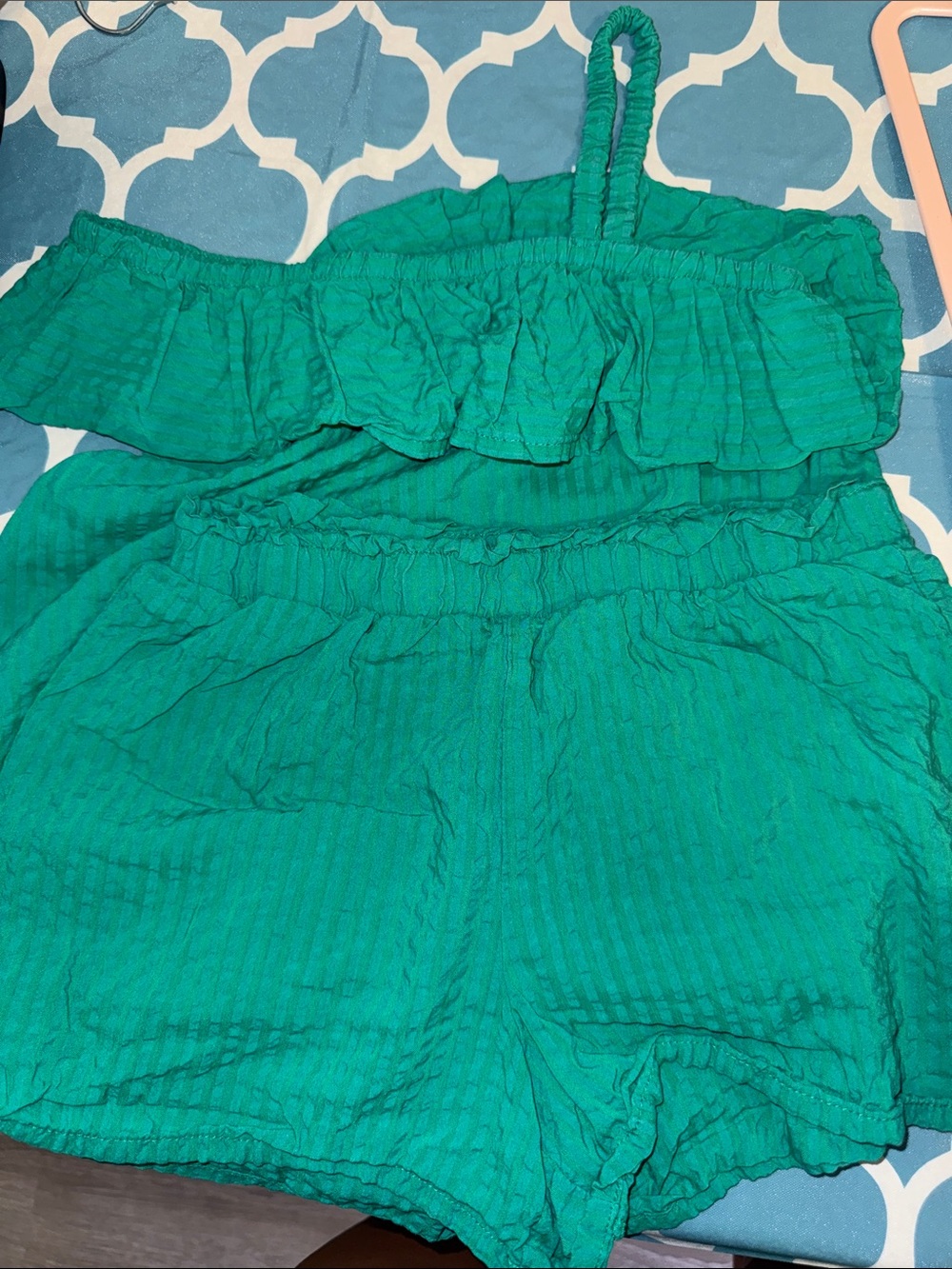 Cat & Jack Teal Green Girls Ruffle Camisole & Shorts Set